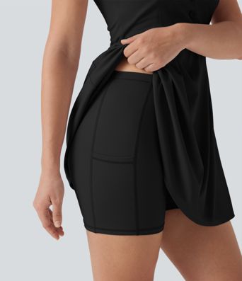 V-Ausschnitt Ärmelloses Dekoratives 2-Teiliges Mini Casual Kleid mit Tasche