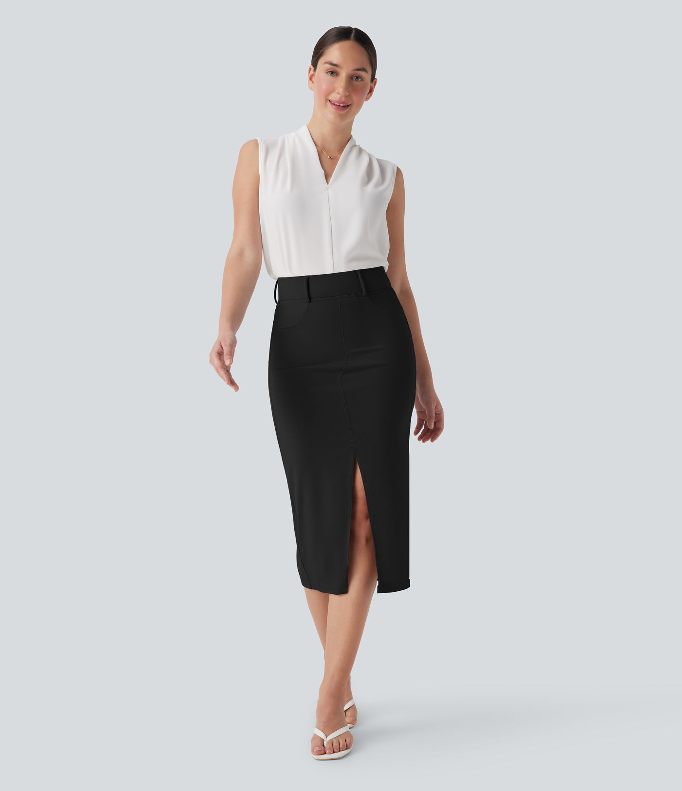 High Waisted Tummy Control Butt Lifting Casual Bodycon Skirt with Built-in Shapewear Shorts