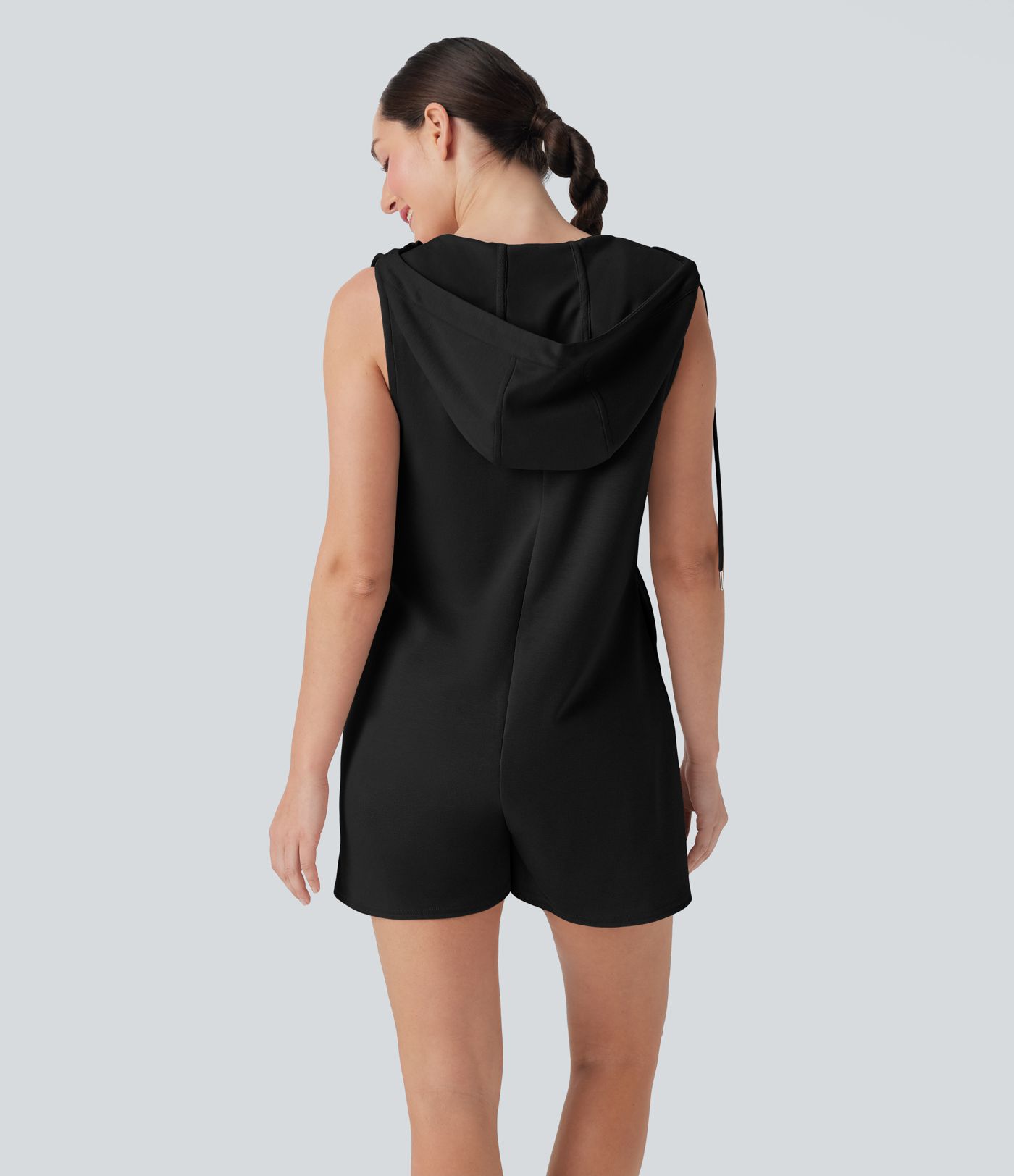 Combinaison décontractée à capuche sans manches avec fermeture éclair et poches