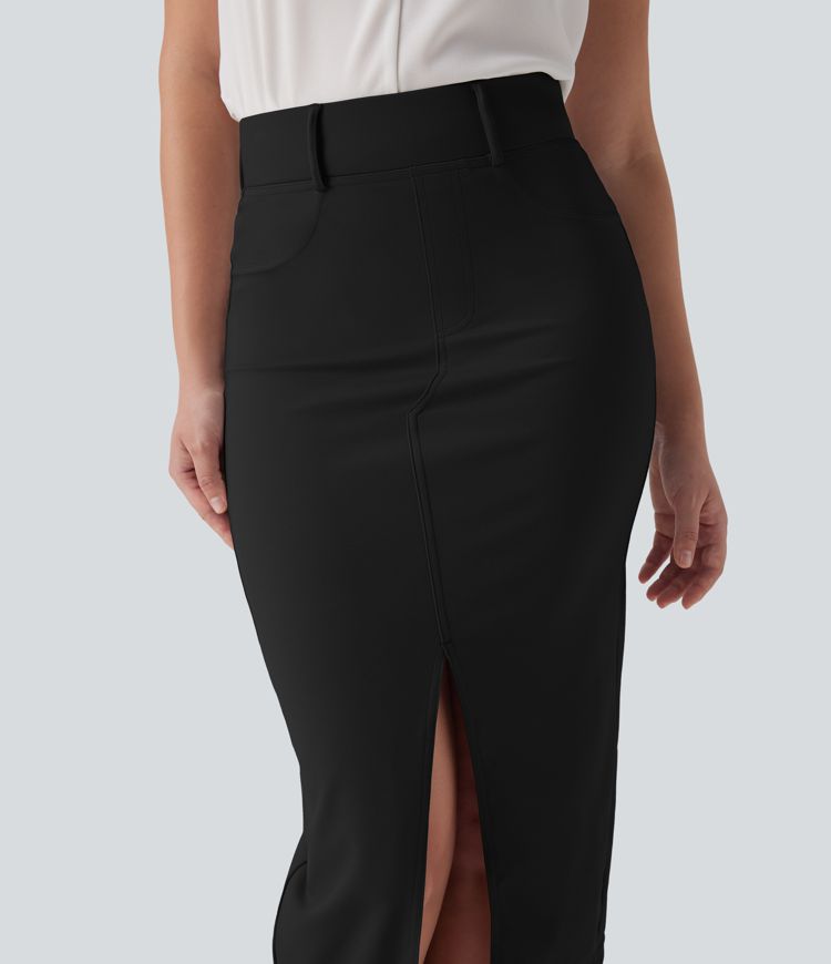 High Waisted Tummy Control Butt Lifting Casual Bodycon Skirt with Built-in Shapewear Shorts