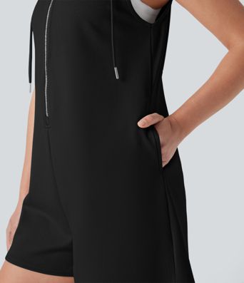 Combinaison décontractée à capuche sans manches avec fermeture éclair et poches