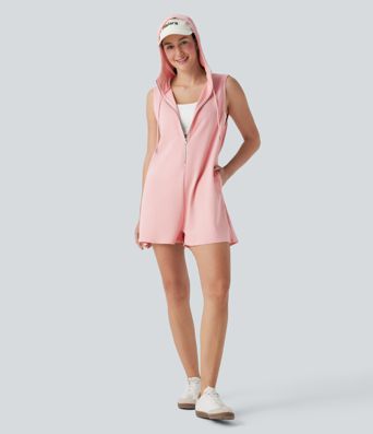 Hooded Sleeveless Zipper Casual Jumpsuit with Pockets