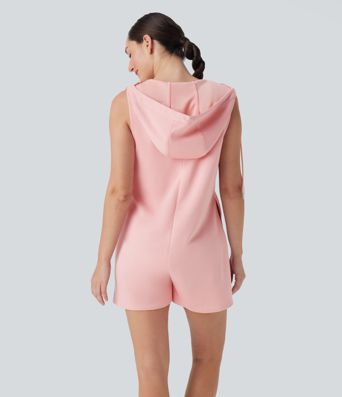 Hooded Sleeveless Zipper Casual Jumpsuit with Pockets