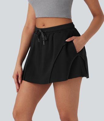 Jupe décontractée micro mini 2-en-1 taille moyenne avec cordon de serrage et poches latérales