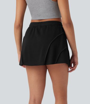 Jupe décontractée micro mini 2-en-1 taille moyenne avec cordon de serrage et poches latérales