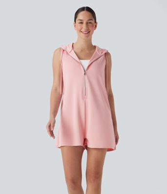 Hooded Sleeveless Zipper Casual Jumpsuit with Pockets