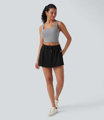 Jupe décontractée micro mini 2-en-1 taille moyenne avec cordon de serrage et poches latérales