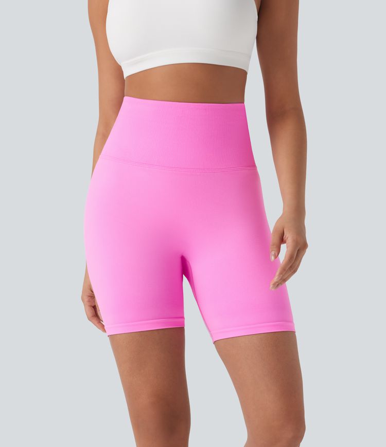OneForm Seamless Flow Foldover High Waisted Color Block Workout Biker Shorts