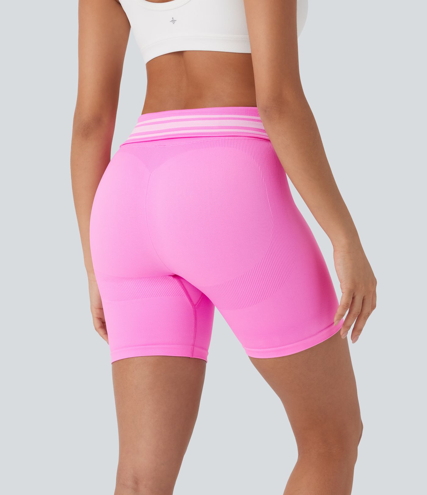 OneForm Seamless Flow Foldover High Waisted Color Block Workout Biker Shorts