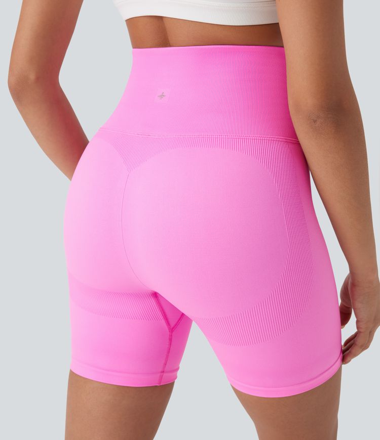 OneForm Seamless Flow Foldover High Waisted Color Block Workout Biker Shorts