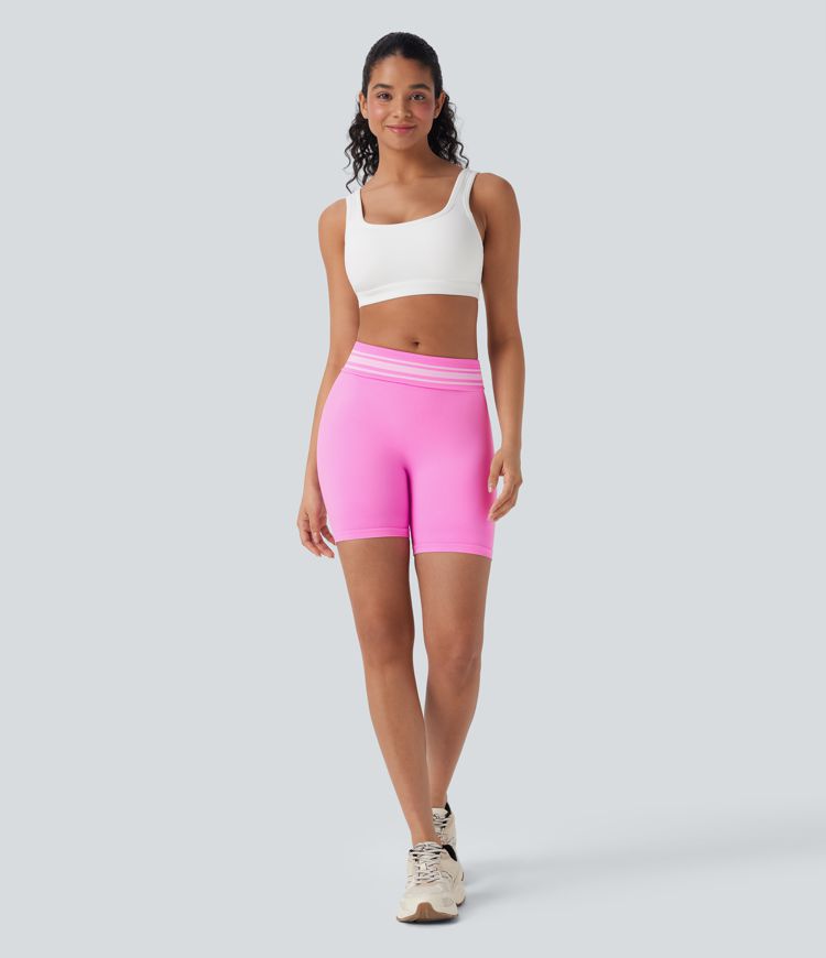 OneForm Seamless Flow Foldover High Waisted Color Block Workout Biker Shorts