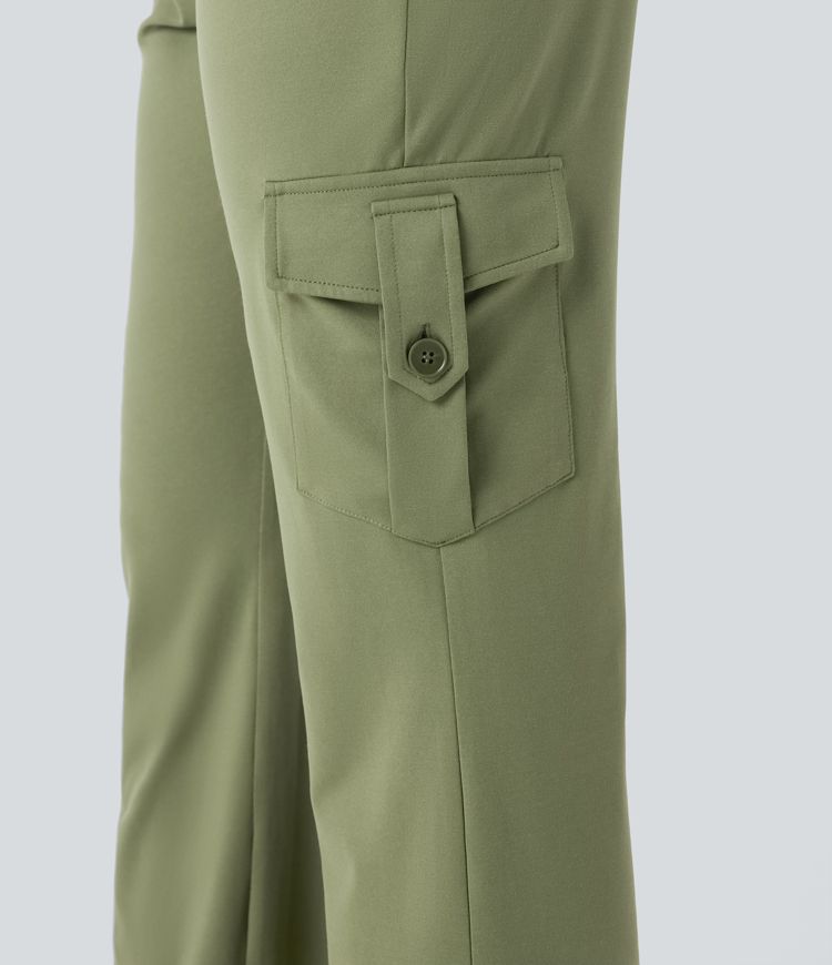 Low Rise Drawstring Casual Bootcut Cargo Pants with Pockets