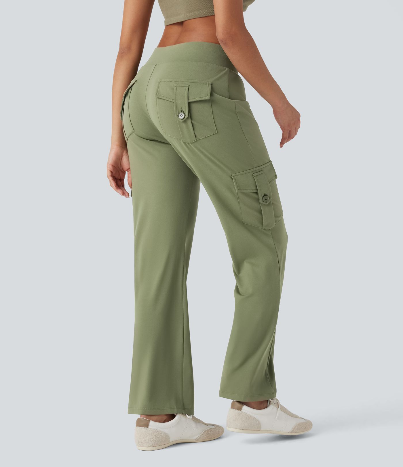 Low Rise Drawstring Casual Bootcut Cargo Pants with Pockets