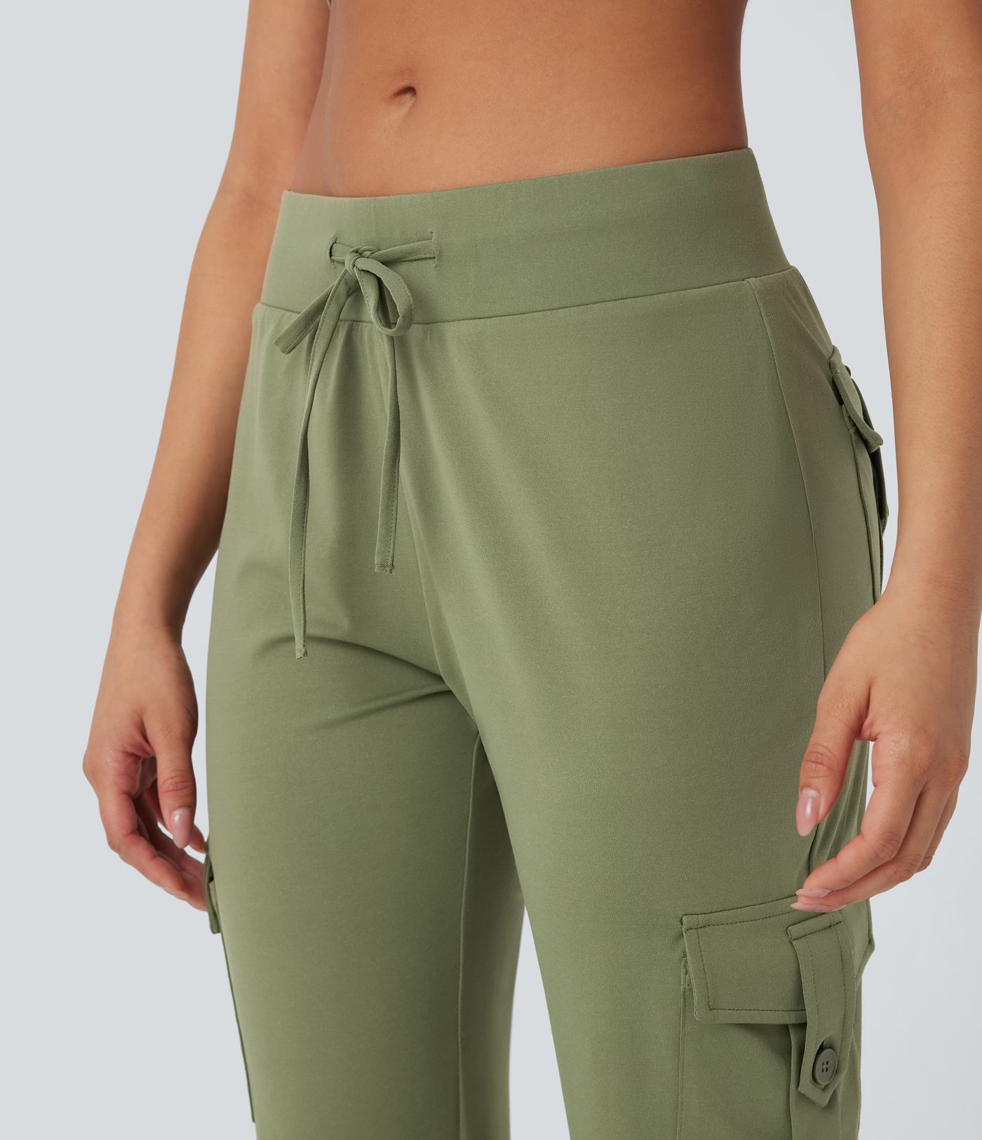 Low Rise Drawstring Casual Bootcut Cargo Pants with Pockets