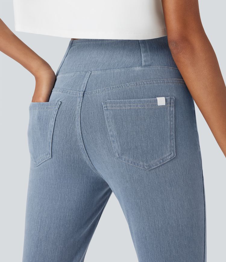 Legging corsaire décontracté Halara Flex™ croisé taille haute en maille denim extensible avec poches