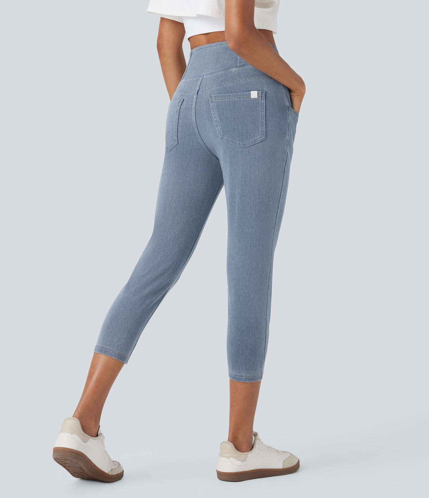 Halara Flex™ Crossover High Waisted Denim Casual Capri Leggings with Pockets