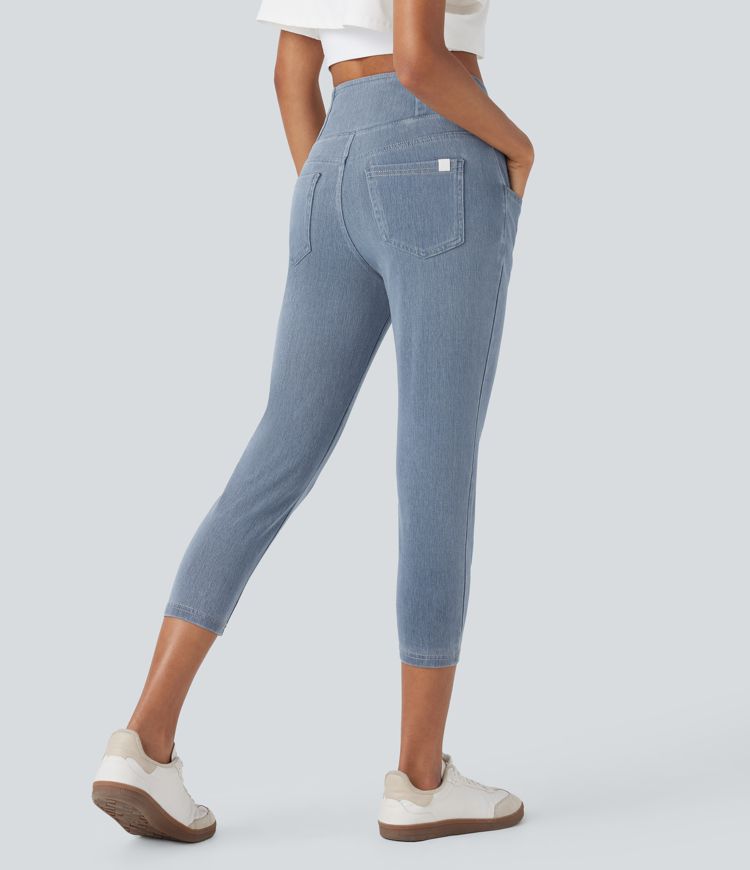 Legging corsaire décontracté Halara Flex™ croisé taille haute en maille denim extensible avec poches