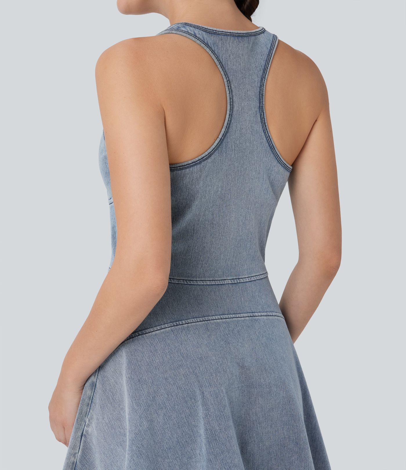 Halara Flex™ Racerback Sleeveless Half Zipper Mini Washed Denim Casual Dress