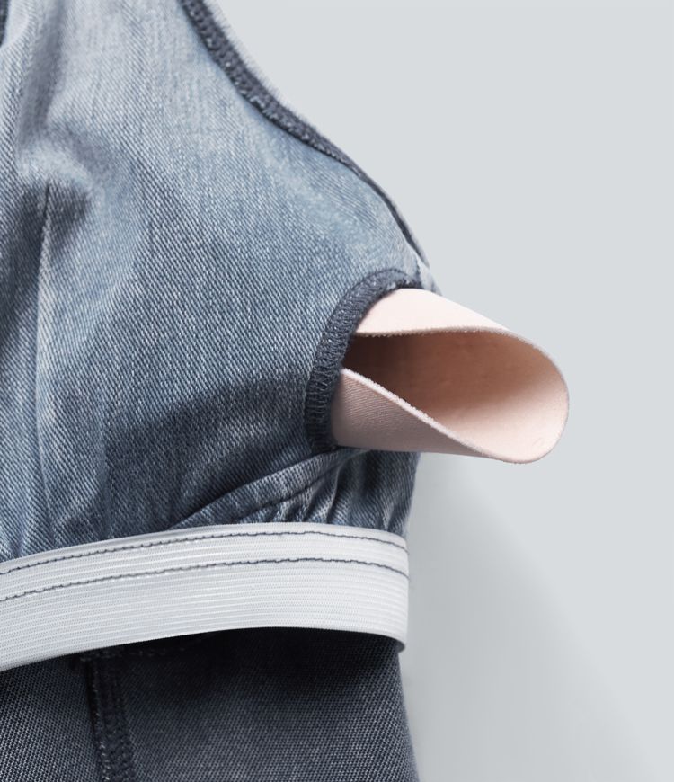 Halara Flex™ Racerback Sleeveless Half Zipper Mini Washed Denim Casual Dress