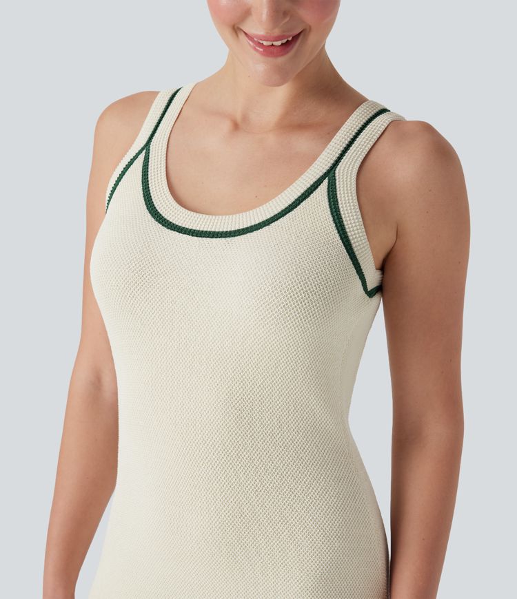 Vestido mini casual de punto con bloques de color y espalda descubierta