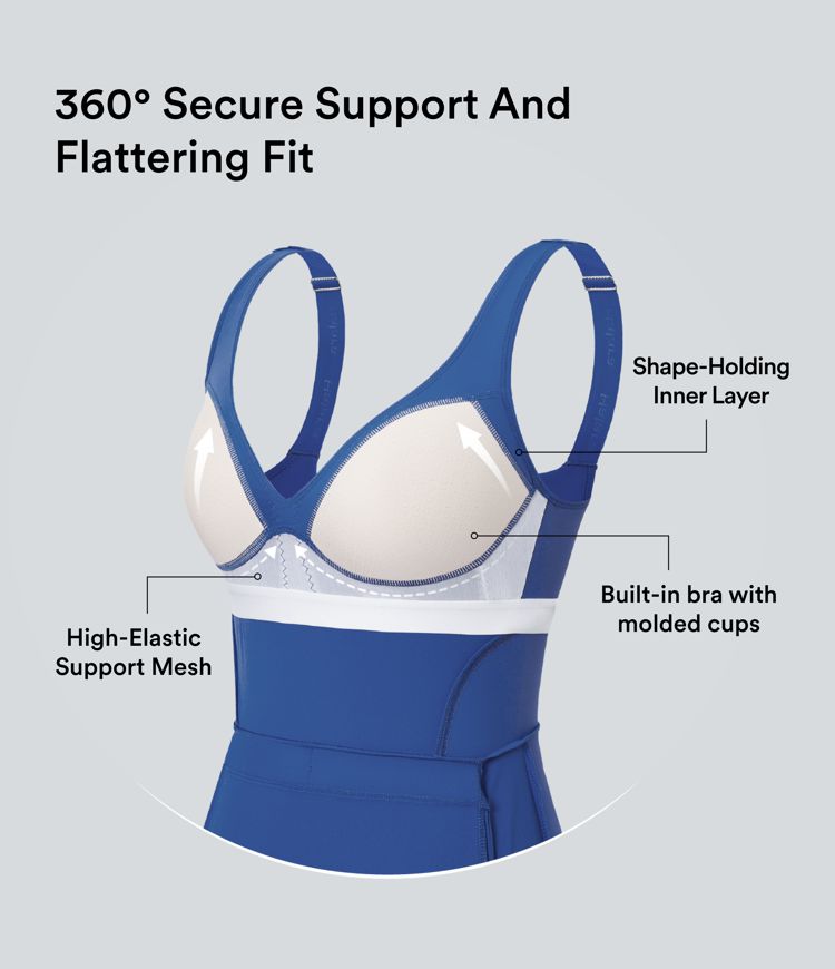 Softlyzero™ Plush Push-up Molded Cups Adjustable Strap Backless 2-in-1 Yoga Active Dress with Pockets-Easy Peezy