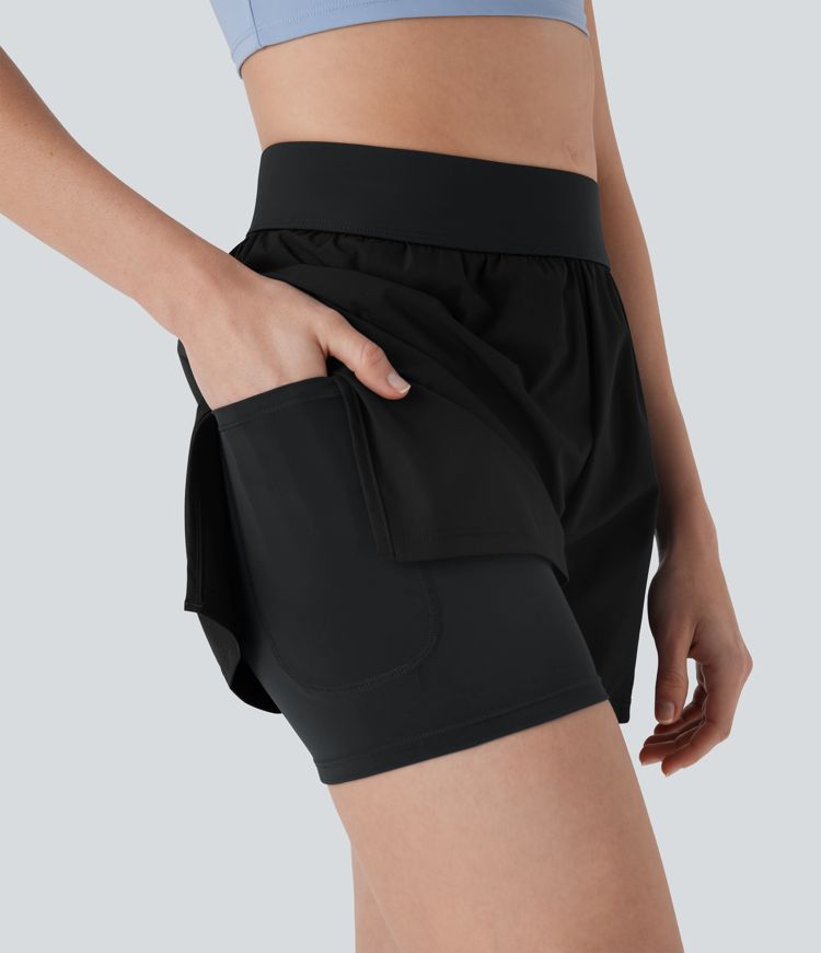 Shorts de tennis 2-en-1 à taille mi-haute avec poches