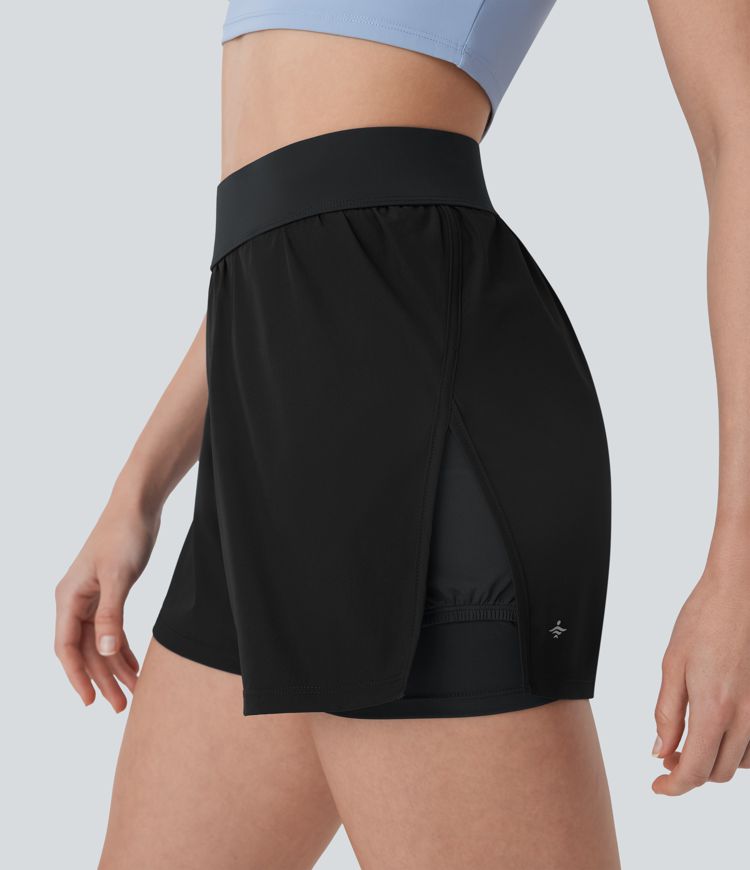 Shorts de tennis 2-en-1 à taille mi-haute avec poches