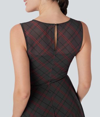Sleeveless Plaid Contrast Mesh 2-in-1 Mini Casual Dress with Side Pocket Sleeveless Plaid Contrast Mesh 2-in-1 Mini Casual Dress with Side Pocket