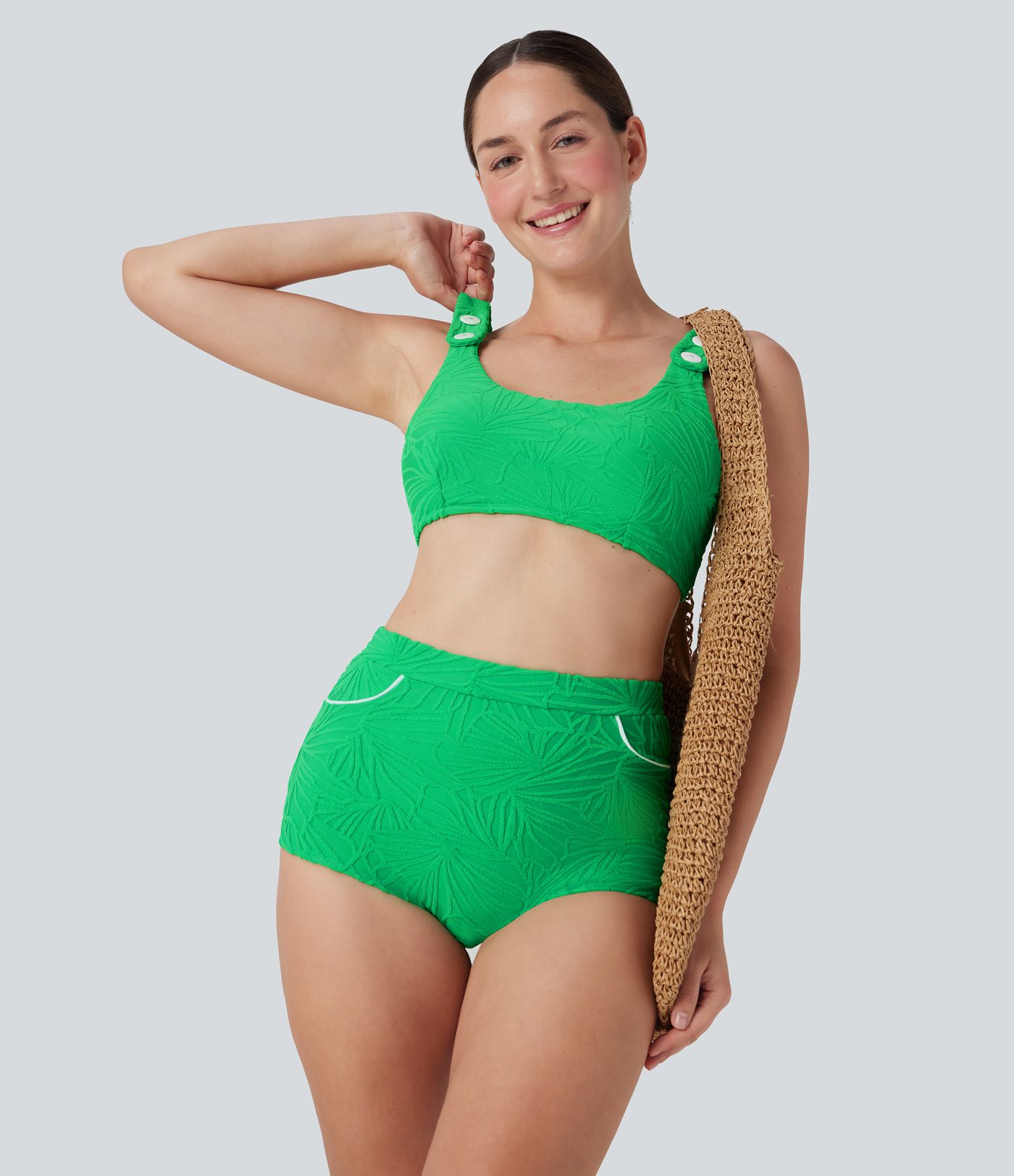 High Waisted Texture Bikini Bottom Swimsuit