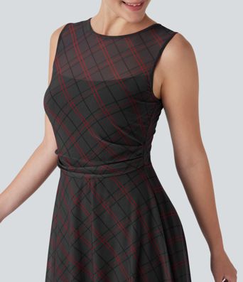 Sleeveless Plaid Contrast Mesh 2-in-1 Mini Casual Dress with Side Pocket Sleeveless Plaid Contrast Mesh 2-in-1 Mini Casual Dress with Side Pocket