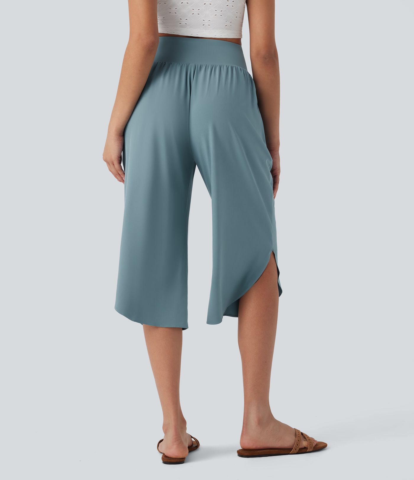 Breezeful™ High Waisted Tummy Control Hem Quick Dry Capri Pants with Pockets