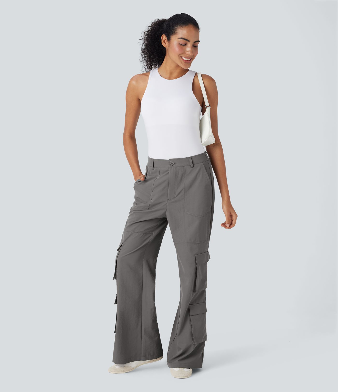 Mid Rise Casual Cargo Pants with Pockets