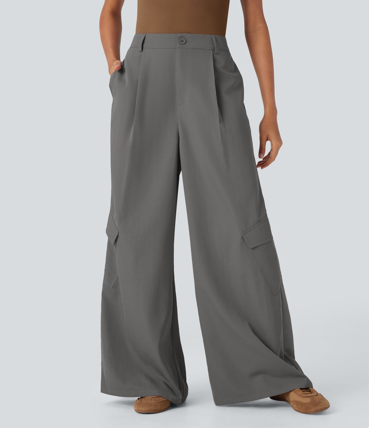 Pantalones cargo casuales de talle alto con bolsillos