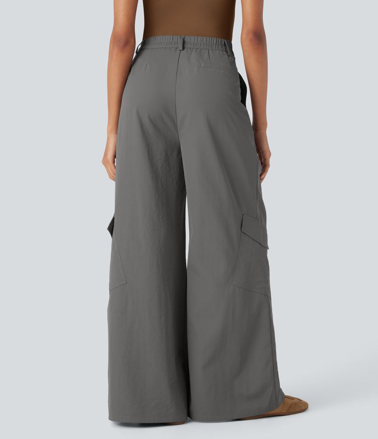 High Waisted Wide Leg Casual Cargo Pants with Pockets