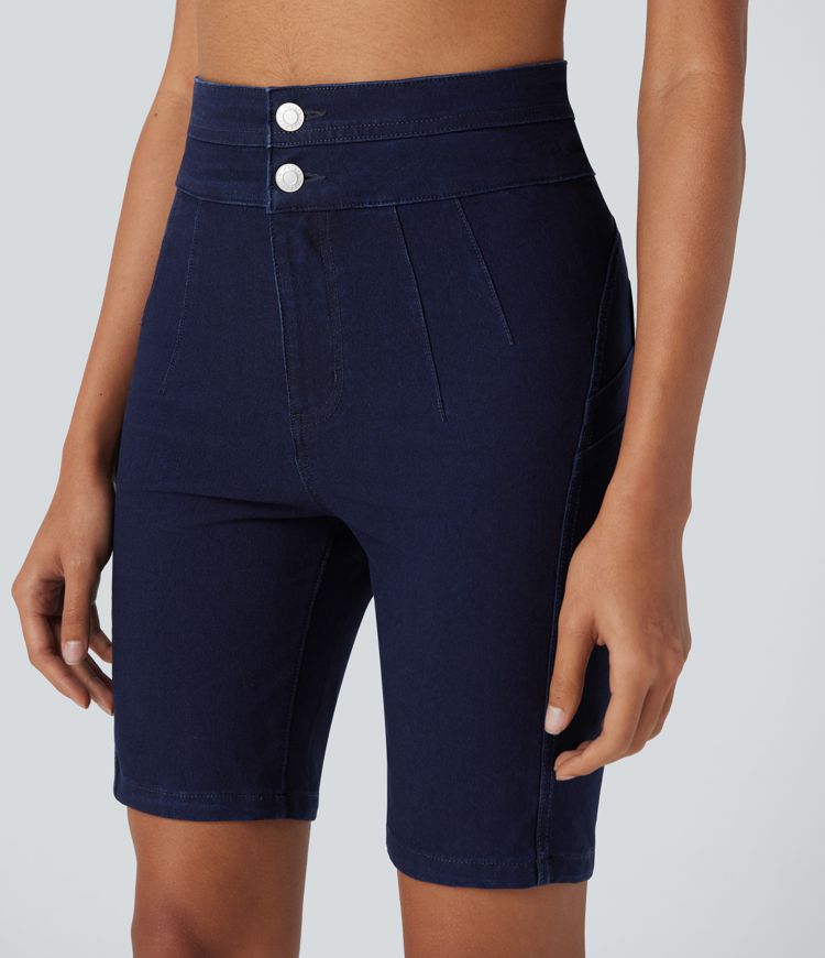 Halara Flex™ High Waisted Butt Lifting Stretchy Knit Denim Casual Bike Shorts with Pockets Halara Flex™ High Waisted Butt Lifting Stretchy Knit Denim Casual Bike Shorts with Pockets