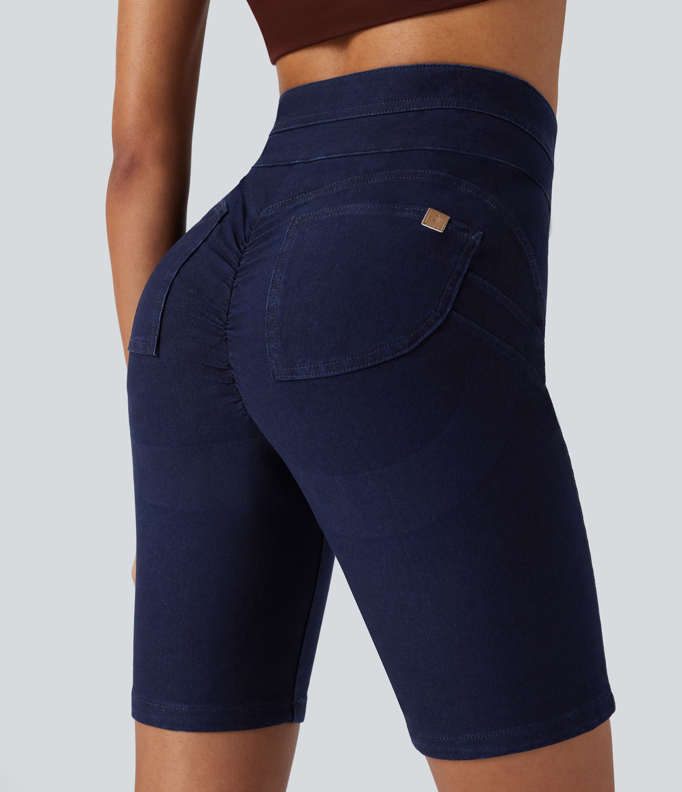 Halara Flex™ High Waisted Butt Lifting Stretchy Knit Denim Casual Bike Shorts with Pockets Halara Flex™ High Waisted Butt Lifting Stretchy Knit Denim Casual Bike Shorts with Pockets