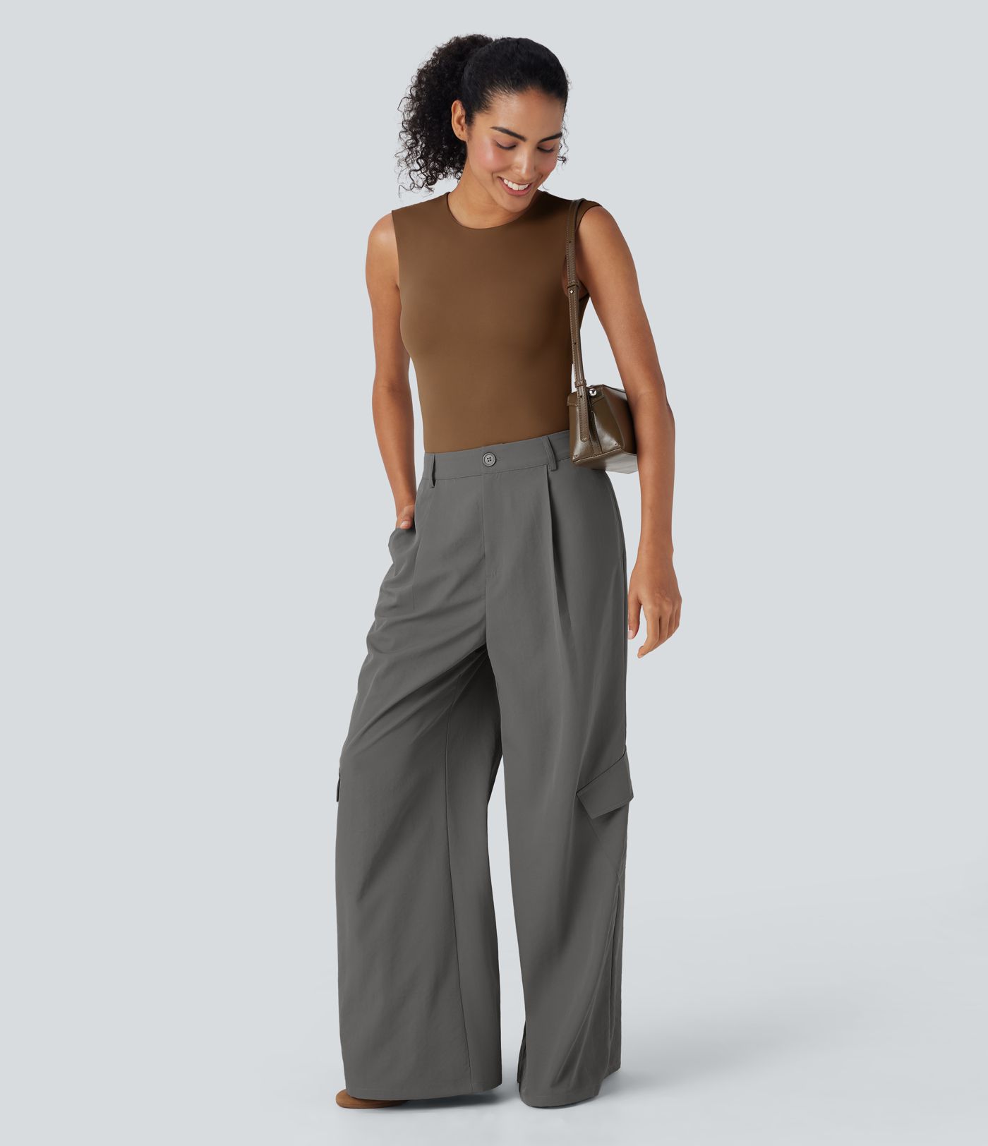 Pantalones cargo casuales de talle alto con bolsillos