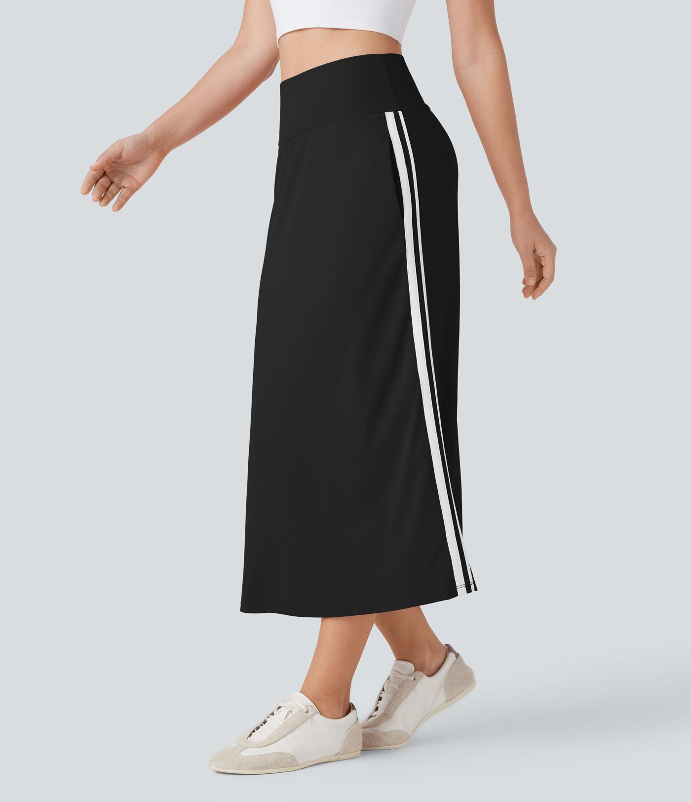 SoftlyZero™ QuickDry High Waisted Tummy Control 2-in-1 Color Block Midi Workout Skirt with Pockets