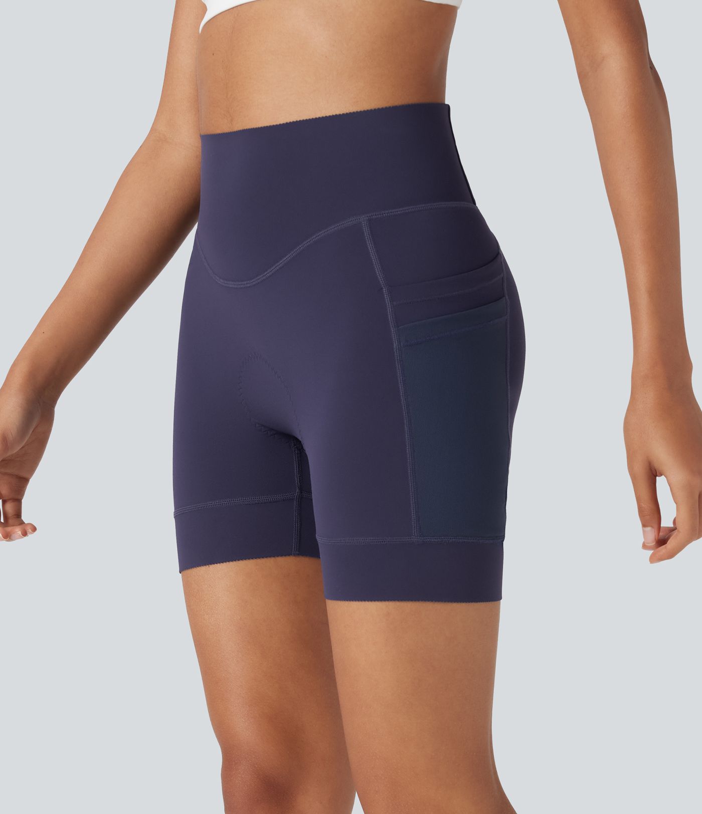 SpeedWave™ High Waisted Contrast Mesh Quick Dry Cycling Chamois Padded Biker Shorts 5'' with Pockets