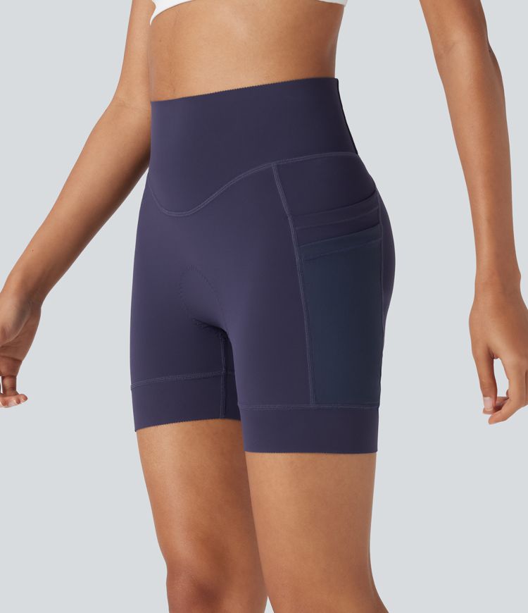 SpeedWave™ High Waisted Contrast Mesh Quick Dry Cycling Chamois Padded Biker Shorts 5'' with Pockets