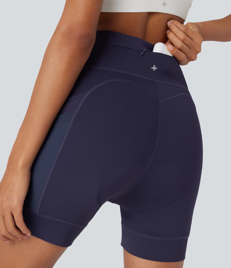 SpeedWave™ High Waisted Contrast Mesh Quick Dry Cycling Chamois Padded Biker Shorts 5'' with Pockets