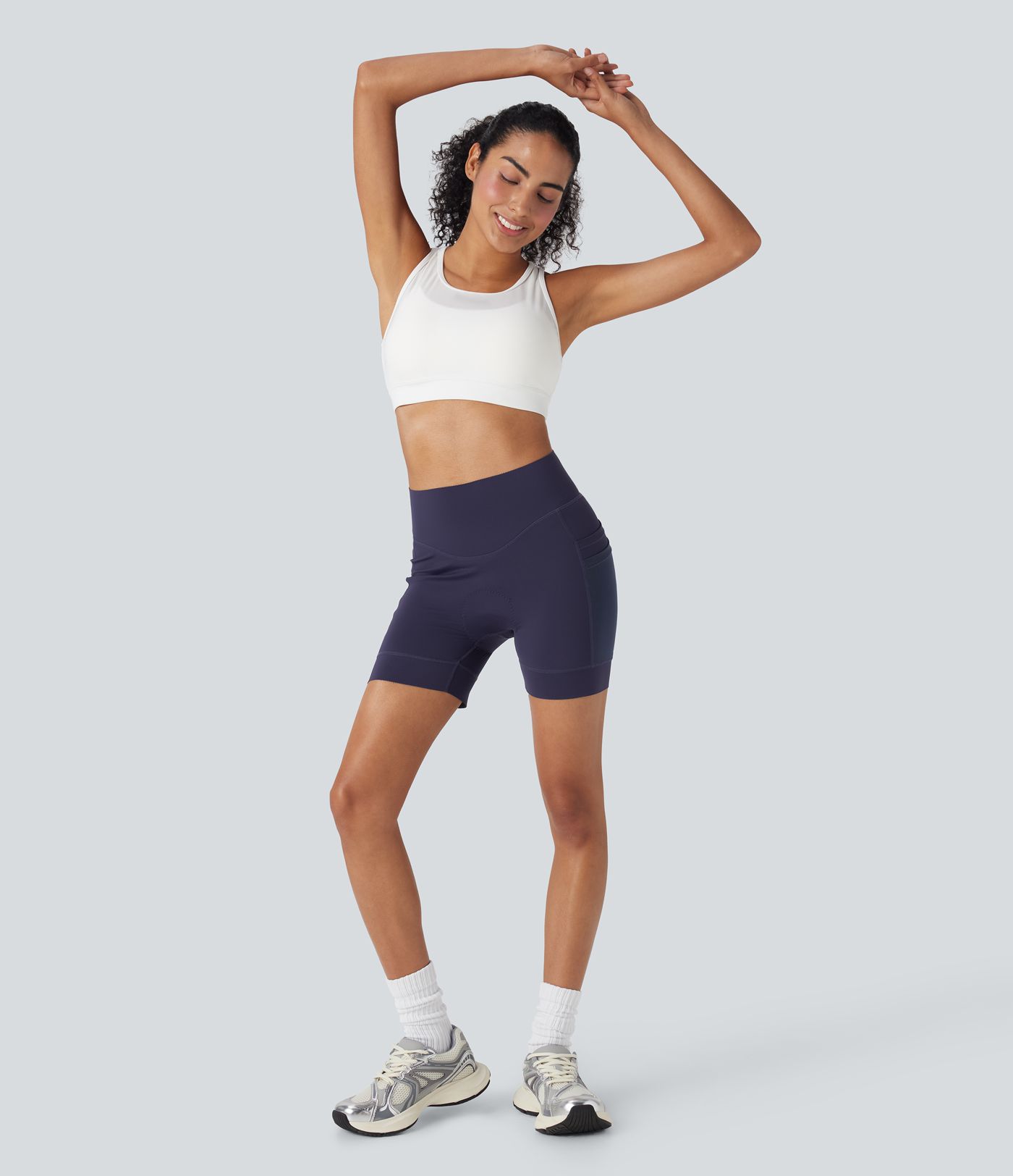 SpeedWave™ High Waisted Contrast Mesh Quick Dry Cycling Chamois Padded Biker Shorts 5'' with Pockets