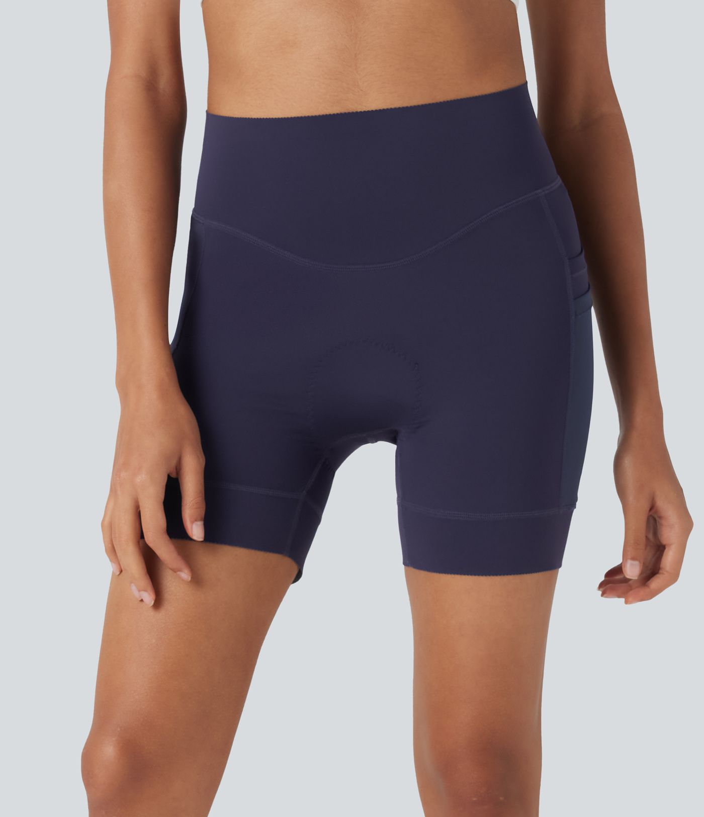 SpeedWave™ High Waisted Contrast Mesh Quick Dry Cycling Chamois Padded Biker Shorts 5'' with Pockets