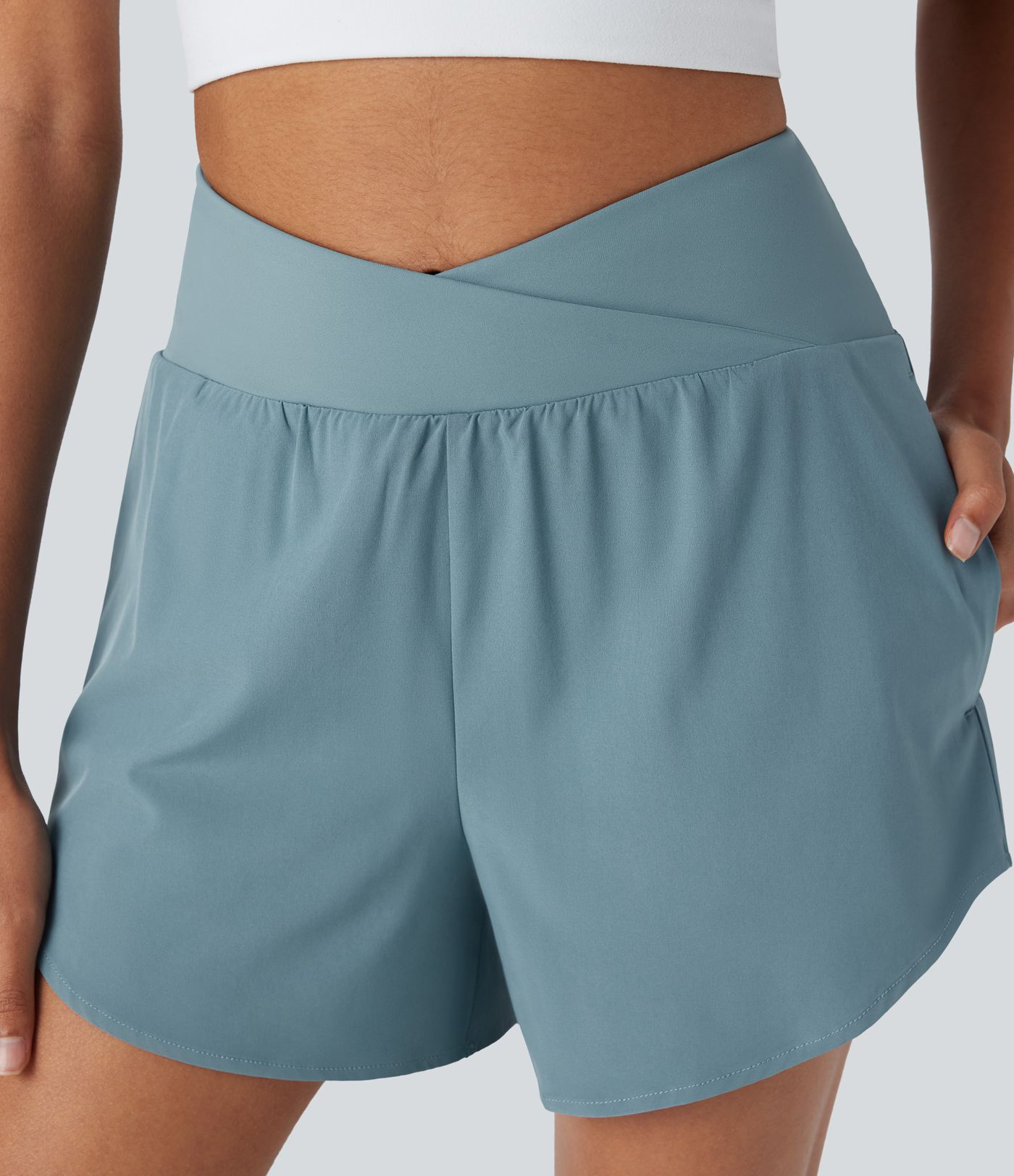Breezeful™ High Waisted Crossover 2-in-1 Quick Dry Yoga Shorts with Pockets