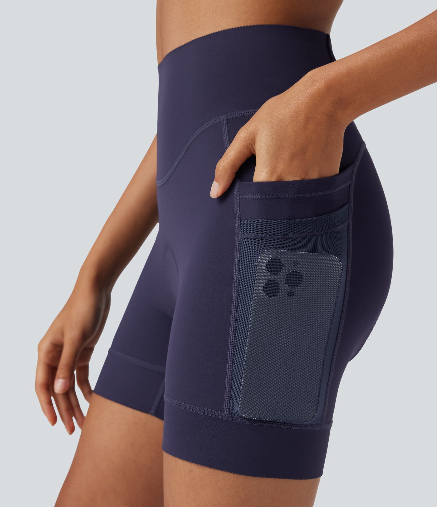 SpeedWave™ High Waisted Contrast Mesh Quick Dry Cycling Chamois Padded Biker Shorts 5'' with Pockets