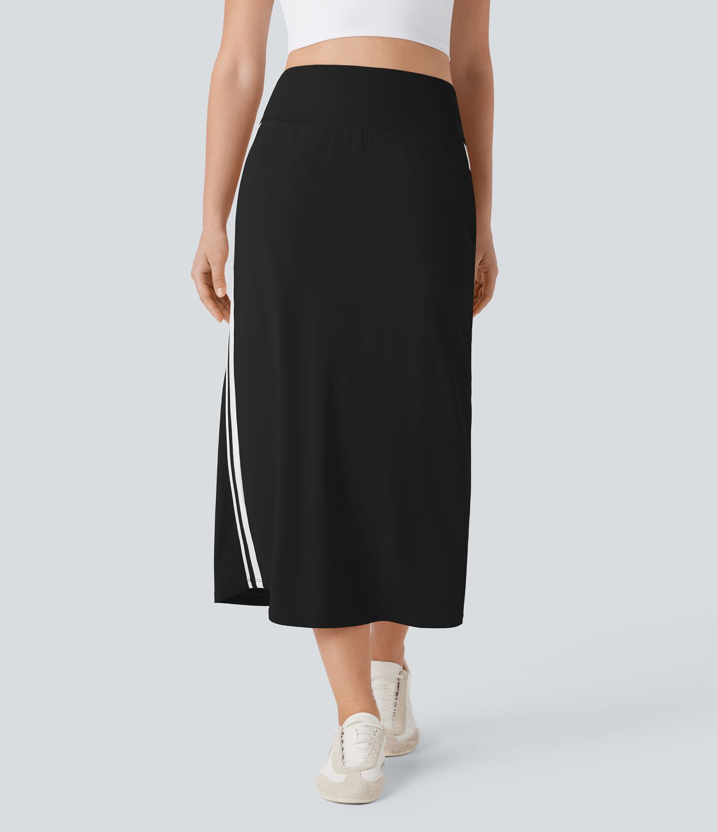 SoftlyZero™ QuickDry High Waisted Tummy Control 2-in-1 Color Block Midi Workout Skirt with Pockets