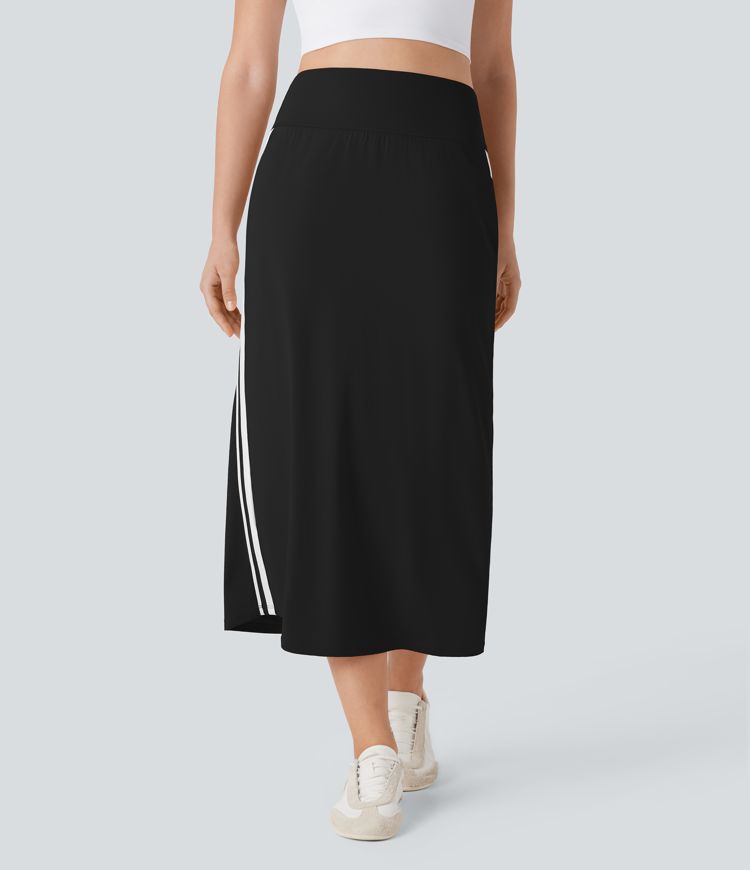 SoftlyZero™ QuickDry High Waisted Tummy Control 2-in-1 Color Block Midi Workout Skirt with Pockets