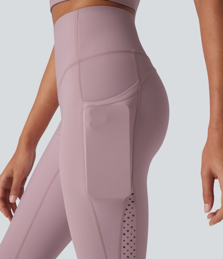 Halara UltraSculpt™ - Perforierte Yoga-Leggings mit hohem Bund, Seitentaschen, Bauchkontrolle und Cool-Touch - schnelltrocknend, UPF50+