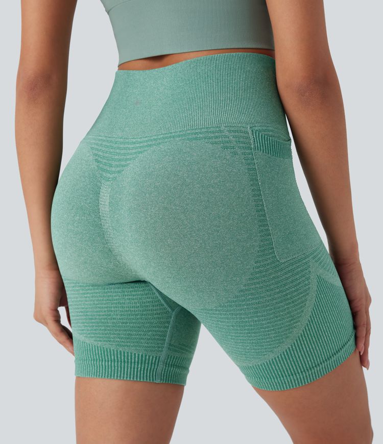 OneForm Seamless Flow High Waisted Yoga Biker Shorts 7'' with Pockets