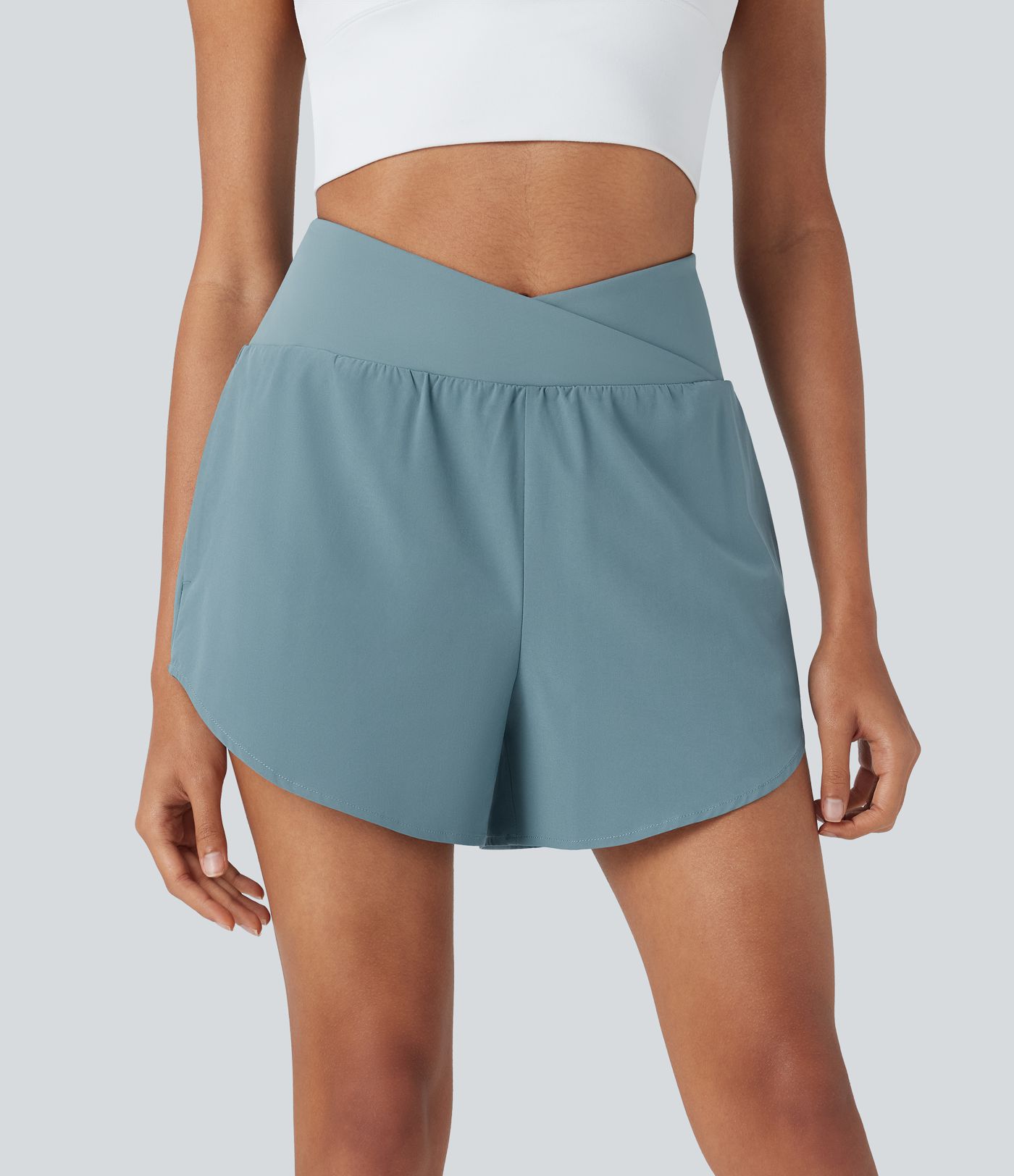 Breezeful™ High Waisted Crossover 2-in-1 Quick Dry Yoga Shorts with Pockets